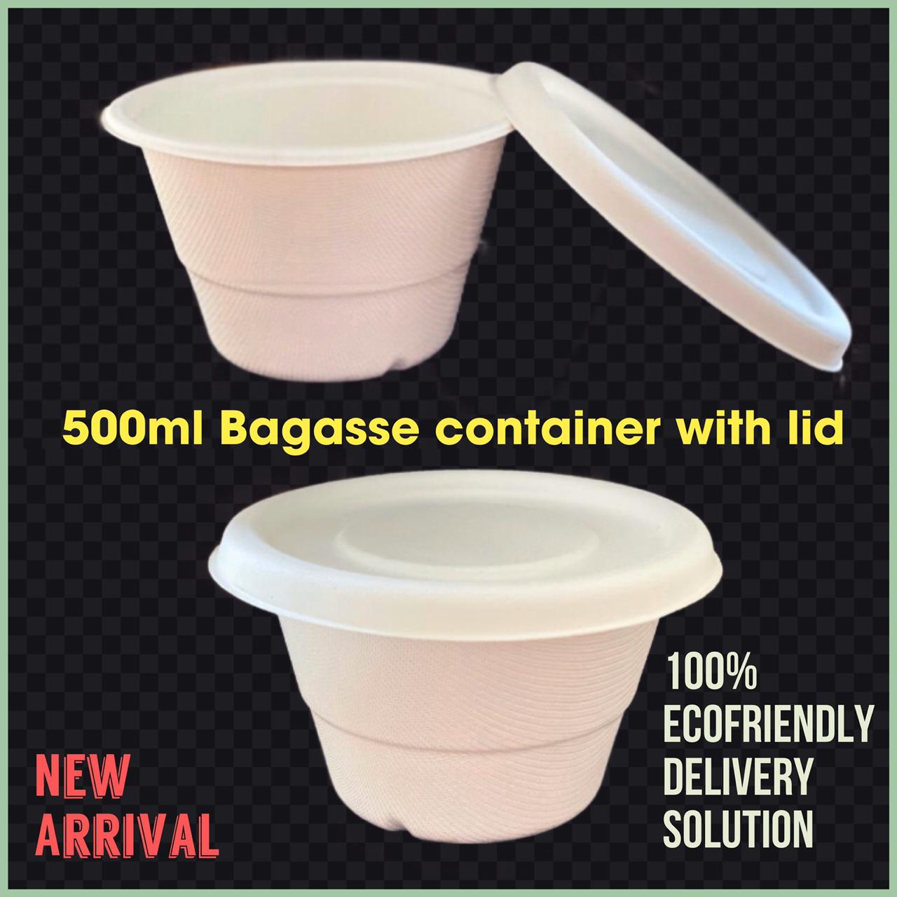 Cane pulp 500ml Bowl + cover