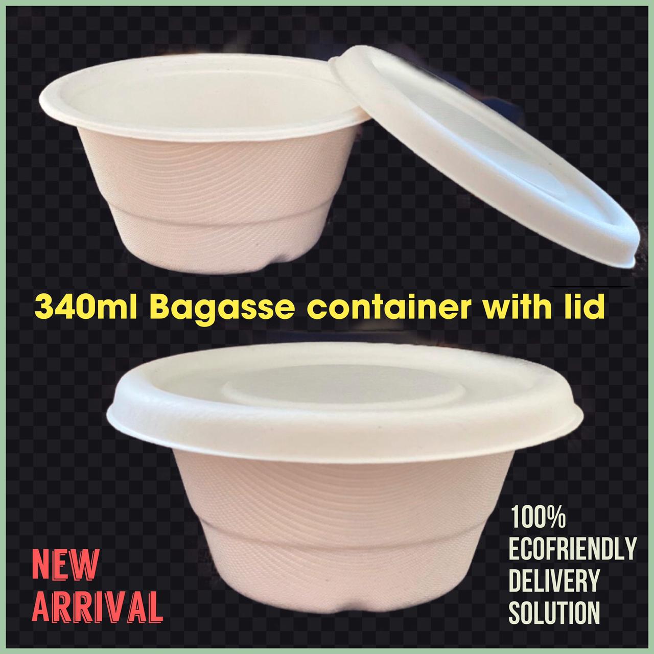 Cane pulp 340 ml bowl + plastic cover